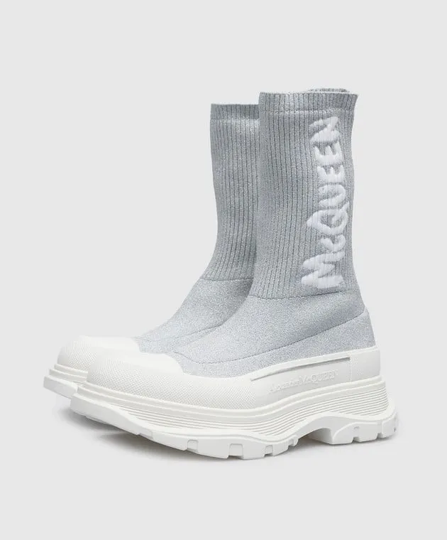 Alexander McQueen McQueen Graffiti Chunky Sole Sneakers in Light Gray