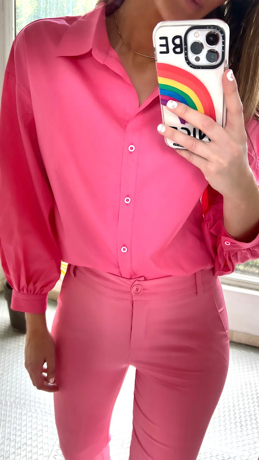 Blazer Cropped Rosa Botón (Se Vende En Conjunto)