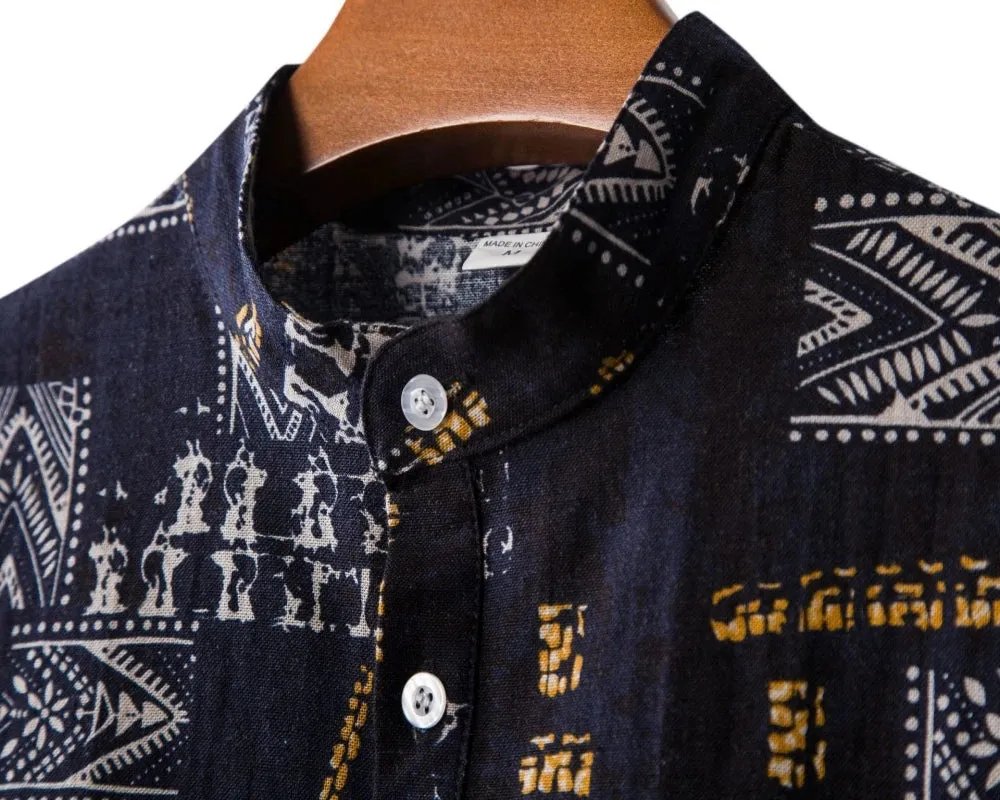 Camisa de Manga Corta para Hombre con  Estampado Boho de Cuello Redondo
