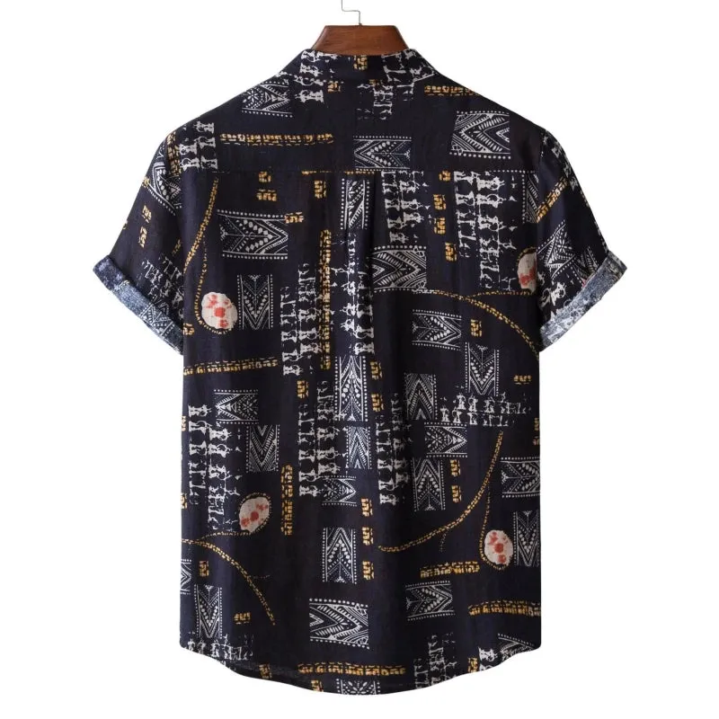 Camisa de Manga Corta para Hombre con  Estampado Boho de Cuello Redondo