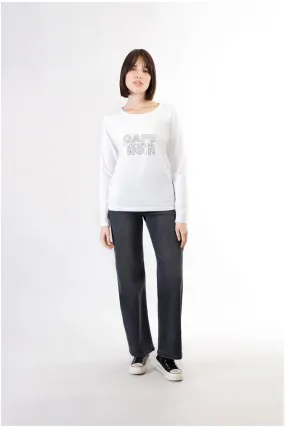 camiseta de manga larga con logo de strass white