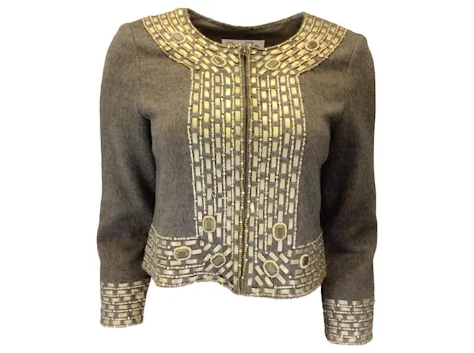 Chaqueta de pelo de camello taupe con adornos y cremallera completa de Oscar de la Renta Castaño 
