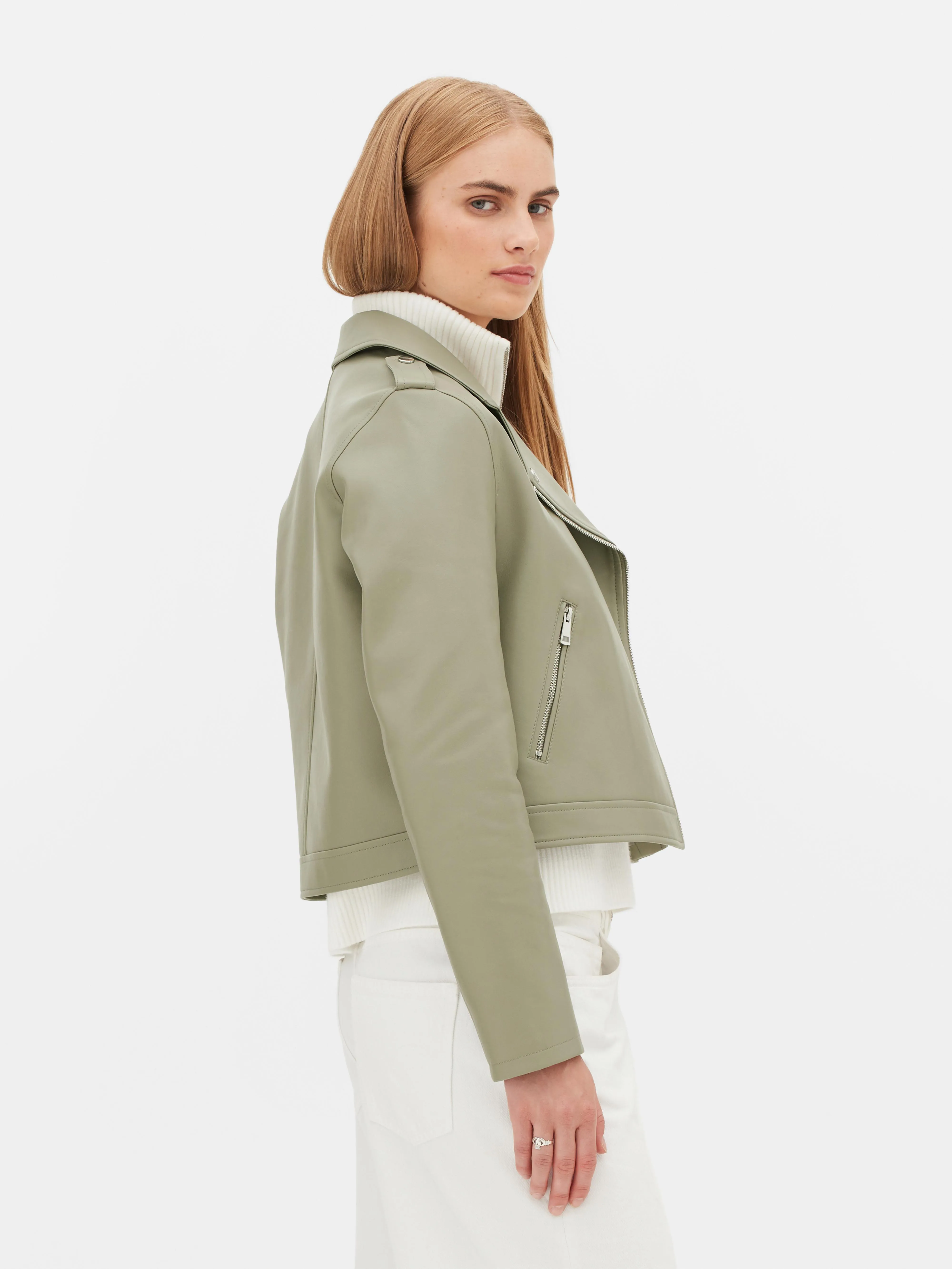Chaqueta motera básica de cuero sintético