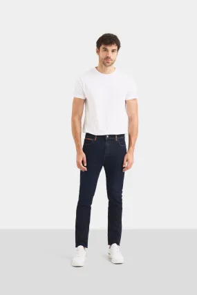 Jean hori blue denim para hombre pasadores en cuero