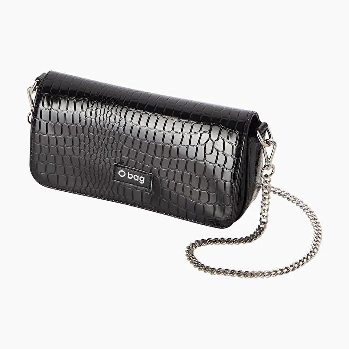 O bag baguette negra estampado brillante coco