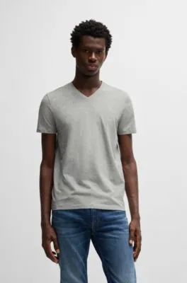 Paquete de dos camisetas de algodón elástico con cuello en pico