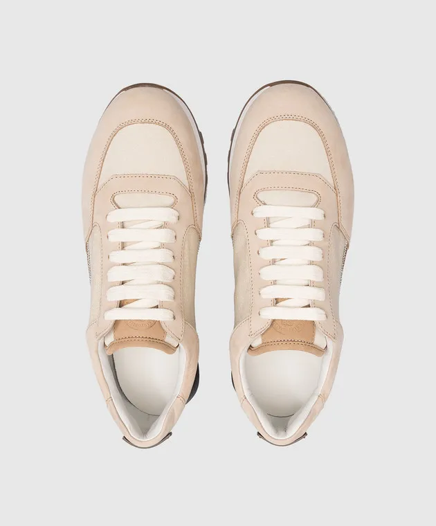 Peserico Beige combination sneakers with monil chain