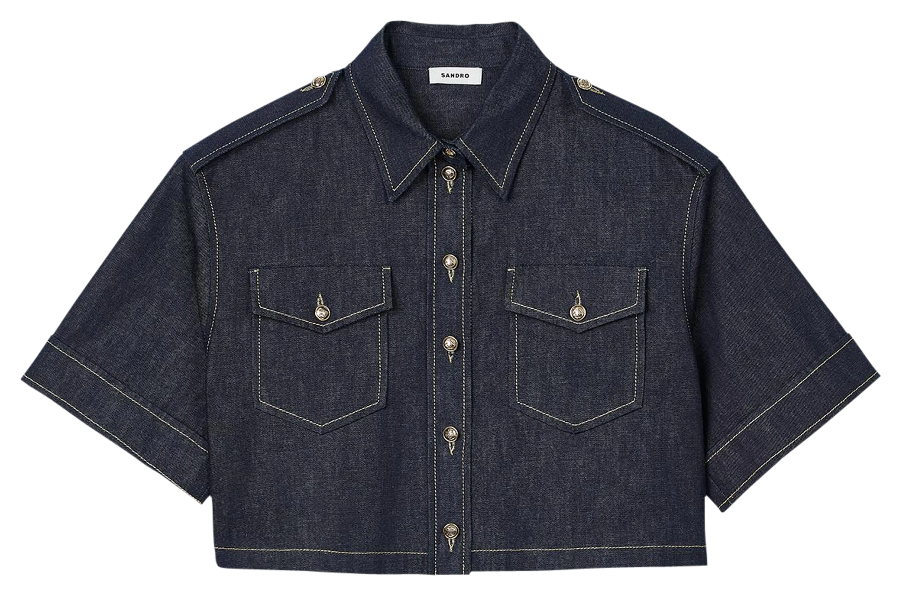 SANDRO Camisa corta de mezclilla de algodón en azul