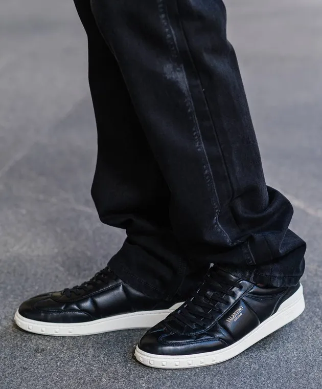 Valentino Black leather sneakers with logo print